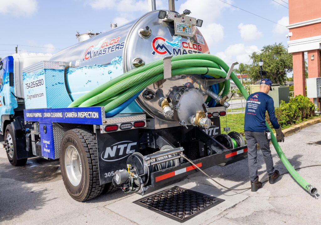 Hydro jetting truck working at a South Florida property
