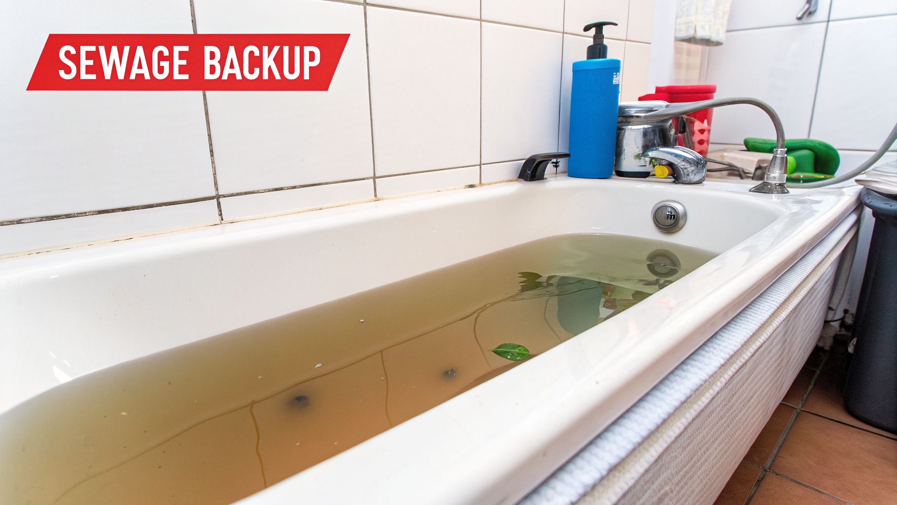 7 Common Signs of Sewer Backup to Watch for in Your Property 2 A bathtub filled with dirty, brown water indicating a severe sewage backup or plumbing issue.